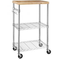 Amazon Basics Kitchen Storage Microwave Rack Cart on Caster Wheels with Adjustable Shelves, 175 Pound Capacity Chrome/Wood