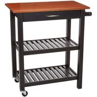 Amazon Basics Kitchen Island Cart with Storage, Solid Wood Top and Wheels Cherry / Black