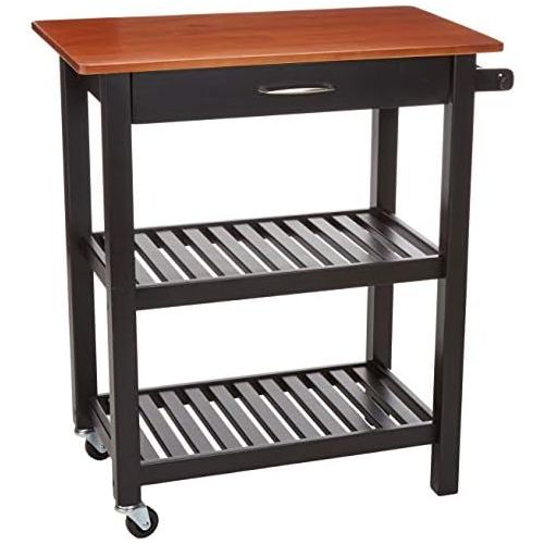  Amazon Basics Kitchen Island Cart with Storage, Solid Wood Top and Wheels Cherry / Black