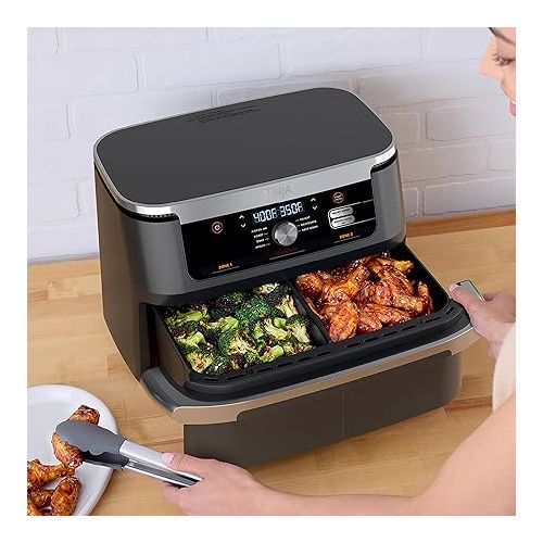  Ninja Foodi 11 Quart 7-in-1 MegaZone XL FlexBasket Air Fryer, Basket Divider for Full Meals, Air Fry, Roast, Grey (Renewed)