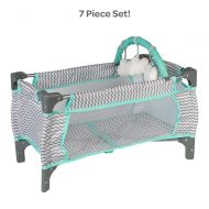 Amazon Renewed Adora Baby Doll Crib Zig Zag Deluxe Pack N Play, Fits Dolls up to 20 inches, Bed/Playpen/Crib, Changing Table, Mobile with 3 Clouds and Storage Bag (Renewed)