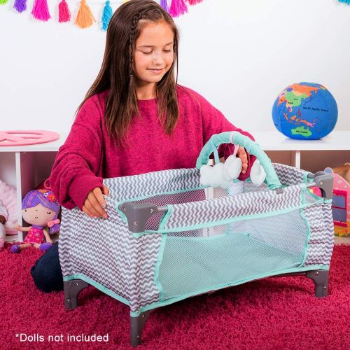  Amazon Renewed Adora Baby Doll Crib Zig Zag Deluxe Pack N Play, Fits Dolls up to 20 inches, Bed/Playpen/Crib, Changing Table, Mobile with 3 Clouds and Storage Bag (Renewed)