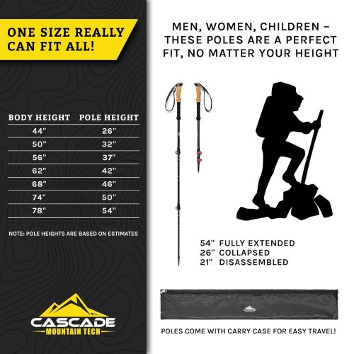  Amazon Renewed Cascade Mountain Tech Aluminum Quick Lock Trekking Poles - Collapsible Walking or Hiking Stick (Renewed)