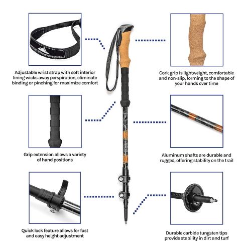  Amazon Renewed Cascade Mountain Tech Aluminum Quick Lock Trekking Poles - Collapsible Walking or Hiking Stick (Renewed)