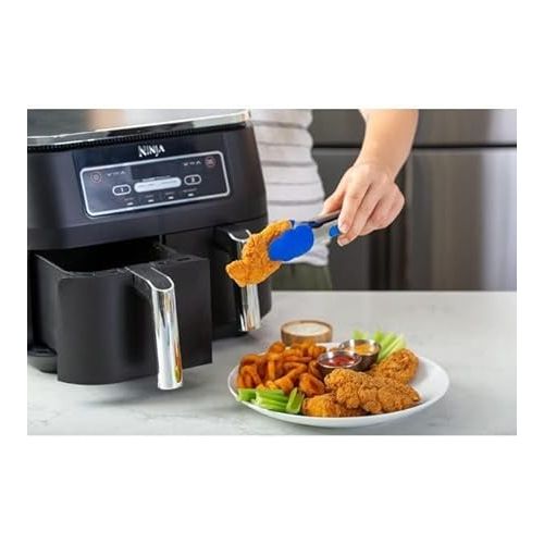  Ninja DZ100 Foodi 4-in-1, 8-qt., 2-Basket Air Fryer with DualZone Technology, DZ100 8-qt BLACK (Renewed)