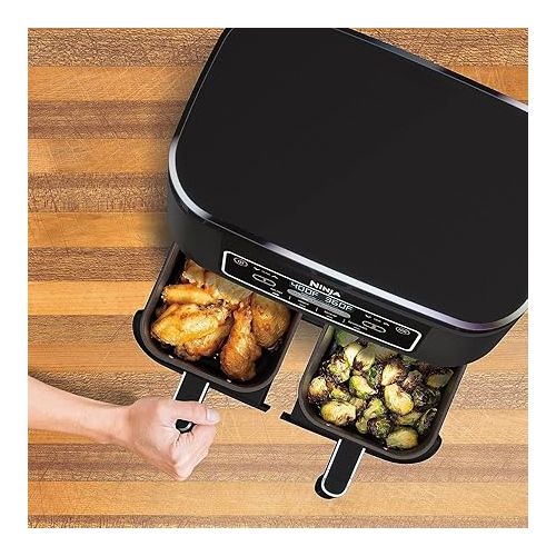  Ninja DZ100 Foodi 4-in-1, 8-qt., 2-Basket Air Fryer with DualZone Technology, DZ100 8-qt BLACK (Renewed)