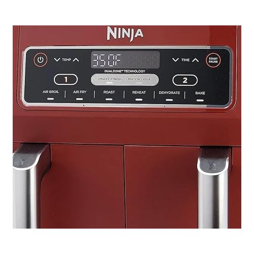  Ninja DZ201 Foodi 6-in-1 2-Basket Air Fryer with DualZone Technology, 8-Quart Capacity, and a Dark Grey Stainless Finish (Renewed) (Ninja DZ201-Cinnamon)