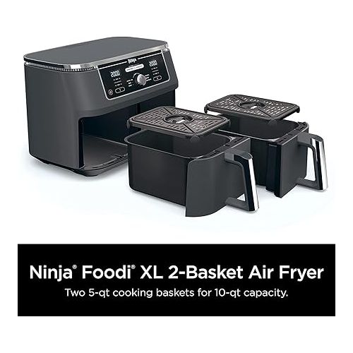  Ninja DZ401 Foodi 6-in-1 10-qt. 2-Basket Air Fryer with DualZone Technology, Black (Renewed) AD350CO