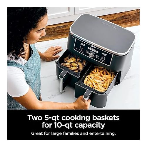  Ninja DZ401 Foodi 6-in-1 10-qt. 2-Basket Air Fryer with DualZone Technology, Black (Renewed) AD350CO