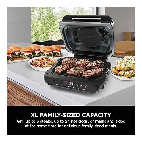  Ninja FG551 Foodi Smart XL 6-in-1 Indoor Grill with 4-Quart Air Fryer Roast Bake Dehydrate Broil and Leave-in Thermometer, Extra Large Capacity, a stainless steel Finish (Renewed) (Cinnemon/RED)