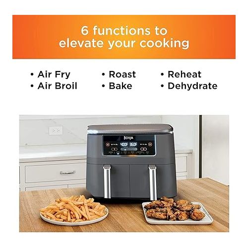  Ninja DZ201 Foodi 6-in-1 2-Basket Air Fryer with DualZone Technology, 8-Quart Capacity -Dark Grey Stainless-(Renewed)