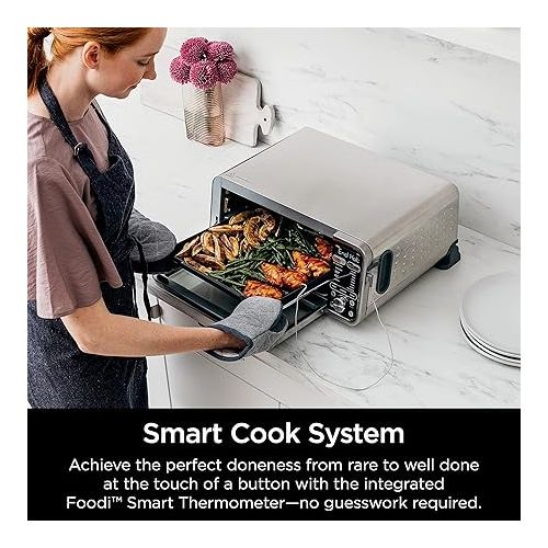  Ninja SP351 Foodi Smart 13-in-1 Dual Heat Air Fry Countertop Oven, Dehydrate, Reheat, Smart Thermometer, 1800-watts, Silver (Renewed)