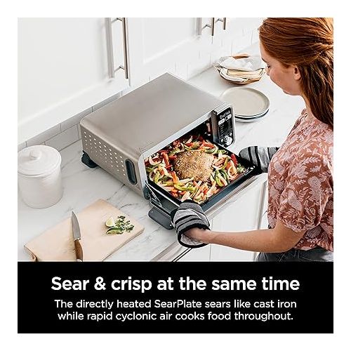  Ninja SP351 Foodi Smart 13-in-1 Dual Heat Air Fry Countertop Oven, Dehydrate, Reheat, Smart Thermometer, 1800-watts, Silver (Renewed)