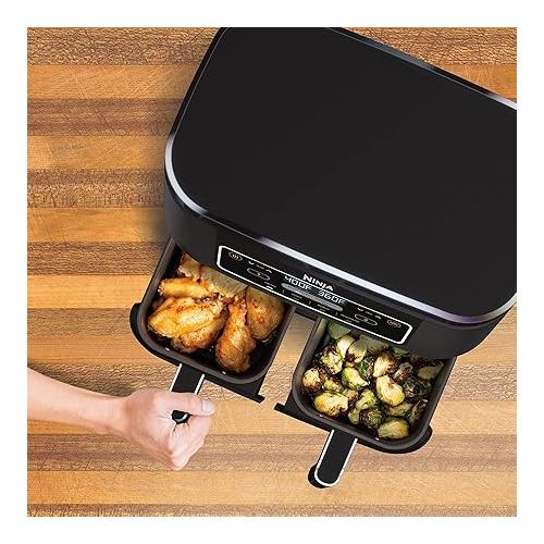  Ninja DZ100 Foodi 4-in-1, 8-qt., 2-Basket Air Fryer with DualZone Technology (Renewed), DZ100 8-qt BLACK