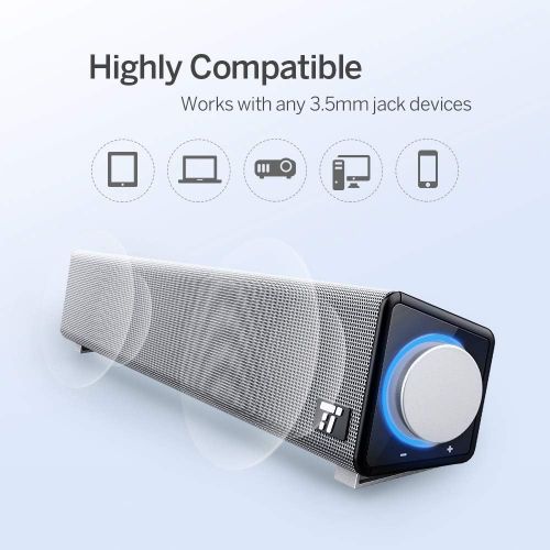  [아마존베스트]Amazon Renewed Sound Bar, TaoTronics Wired Computer Speakers Portable Soundbar, Stereo USB Powered Mini Sound Bar Speaker for PC Cellphone Tablets Desktop Laptop (Renewed)