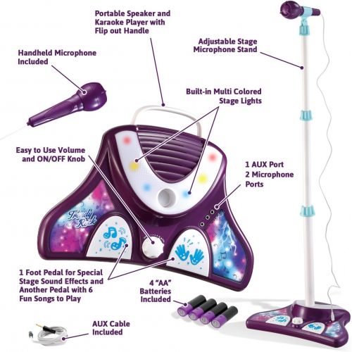 리틀 [아마존베스트]Little Pretender L P Kids Karaoke Machine with 2 Microphones and Adjustable Stand, Music Sing Along with Flashing Stage Lights and Pedals for Fun Musical Effects (Renewed)