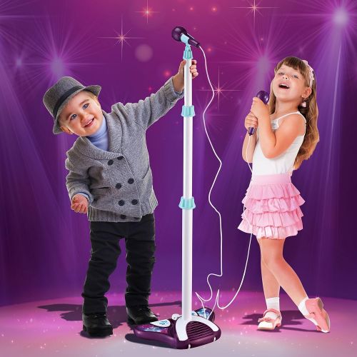 리틀 [아마존베스트]Little Pretender L P Kids Karaoke Machine with 2 Microphones and Adjustable Stand, Music Sing Along with Flashing Stage Lights and Pedals for Fun Musical Effects (Renewed)