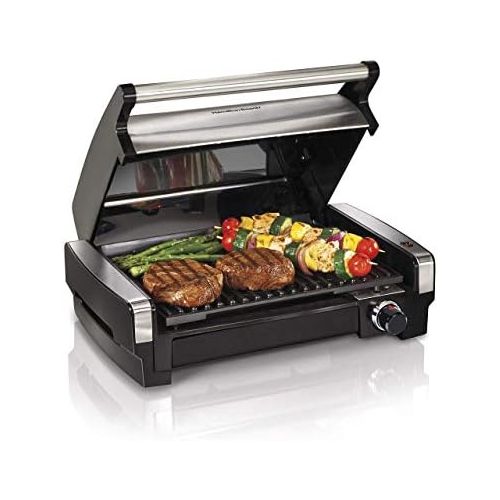  [아마존베스트]Hamilton Beach 25360 Indoor Searing Grill with Removable Easy-to-Clean Nonstick Plate, Extra-Large Drip Tray, Stainless Steel (Renewed)