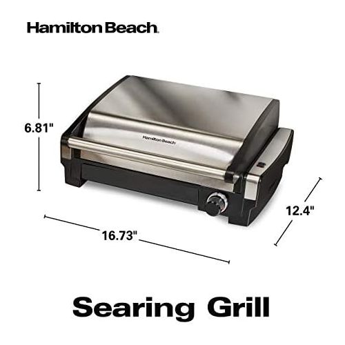  [아마존베스트]Hamilton Beach 25360 Indoor Searing Grill with Removable Easy-to-Clean Nonstick Plate, Extra-Large Drip Tray, Stainless Steel (Renewed)