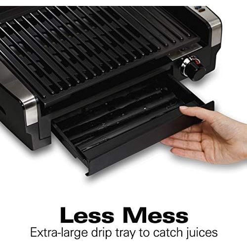  [아마존베스트]Hamilton Beach 25360 Indoor Searing Grill with Removable Easy-to-Clean Nonstick Plate, Extra-Large Drip Tray, Stainless Steel (Renewed)