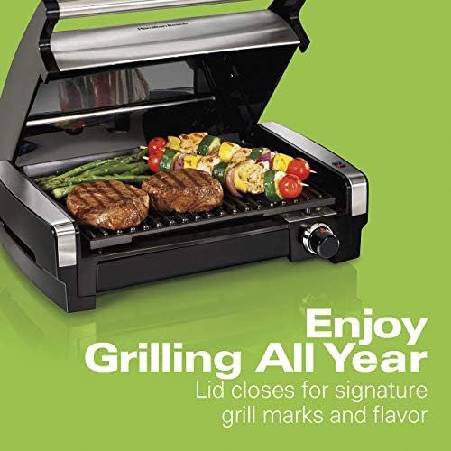  [아마존베스트]Hamilton Beach 25360 Indoor Searing Grill with Removable Easy-to-Clean Nonstick Plate, Extra-Large Drip Tray, Stainless Steel (Renewed)