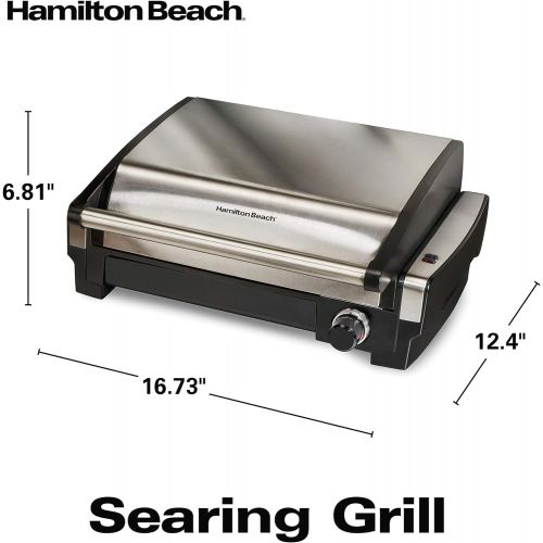  [아마존베스트]Hamilton Beach 25360 Indoor Searing Grill with Removable Easy-to-Clean Nonstick Plate, Extra-Large Drip Tray, Stainless Steel (Renewed)