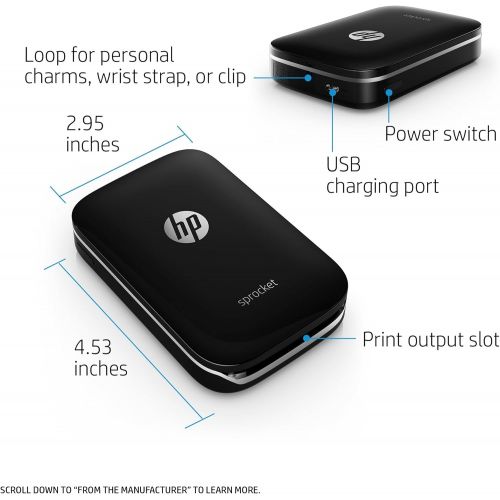  Amazon Renewed HP Sprocket Portable Photo Printer, print social media photos on 2x3 sticky-backed paper - black (X7N08A) (Renewed)