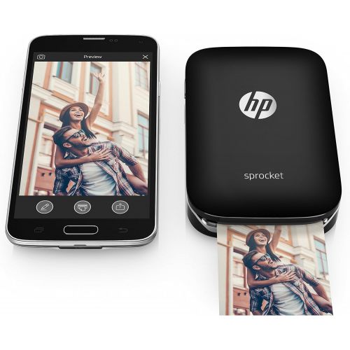  Amazon Renewed HP Sprocket Portable Photo Printer, print social media photos on 2x3 sticky-backed paper - black (X7N08A) (Renewed)