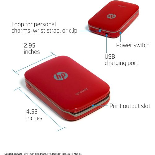 에이치피 HP Sprocket Portable Photo Printer, Print Social Media Photos on 2x3 Sticky-Backed Paper - Red (Z3Z93A) (Renewed)