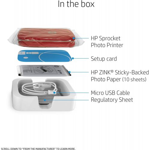 에이치피 HP Sprocket Portable Photo Printer, Print Social Media Photos on 2x3 Sticky-Backed Paper - Red (Z3Z93A) (Renewed)