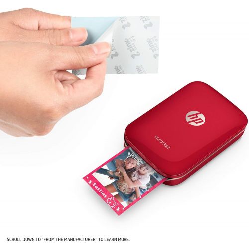 에이치피 HP Sprocket Portable Photo Printer, Print Social Media Photos on 2x3 Sticky-Backed Paper - Red (Z3Z93A) (Renewed)