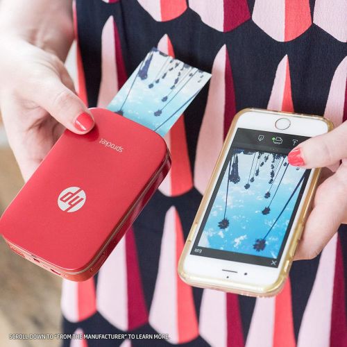 에이치피 HP Sprocket Portable Photo Printer, Print Social Media Photos on 2x3 Sticky-Backed Paper - Red (Z3Z93A) (Renewed)