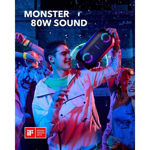  Amazon Renewed Anker Soundcore Rave Mini Portable Party Speaker, Huge 80W Sound, Fully Waterproof, USB Charger, Beat-Driven Light Show, App, Party Games, All-Weather Speaker for Outdoor, Tailgati
