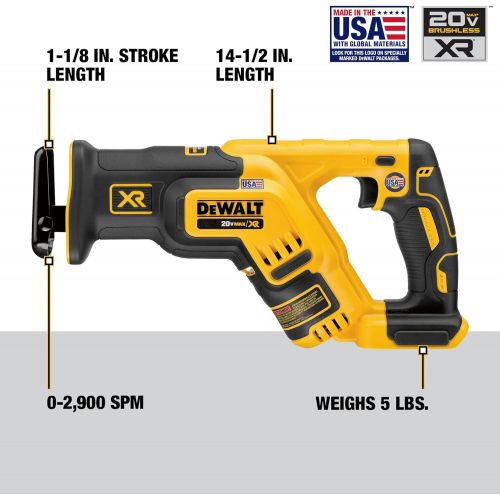  Amazon Renewed DEWALT DCS367B 20V Max XR Brushless Compact Reciprocating Saw, (Tool Only), (Renewed)