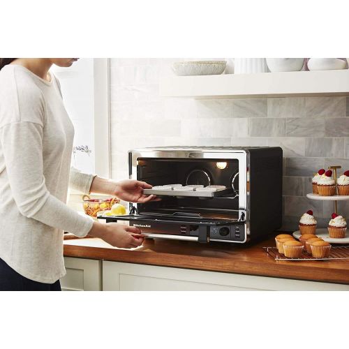  Amazon Renewed KitchenAid KCO255BM Dual Convection Countertop Toaster Oven, 12 preset cooking functions to roast, bake, fry meals, desserts, grill rack, baking pan, Digital display, non-stick int