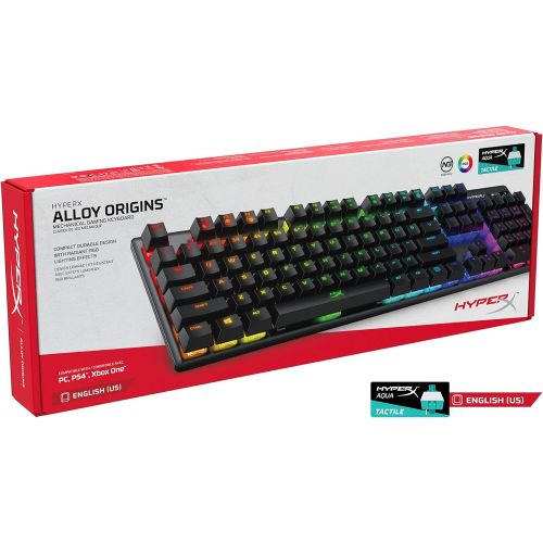  Amazon Renewed HyperX Alloy Origins - Mechanical Gaming Keyboard, Software-Controlled Light & Macro Customization, Compact Form Factor, RGB LED Backlit - Tactile HyperX Aqua Switch (Renewed)