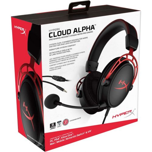  Amazon Renewed HyperX Cloud Alpha Gaming Headset - Dual Chamber Drivers - Durable Aluminum Frame - Detachable Microphone - Works with PC, PS4, PS4 PRO, Xbox One, Xbox One S (HX-HSCA-RD/AM) (Renew