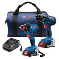 Amazon Renewed Bosch GXL18V-232B22 18V 2-Tool Kit with 1/2 In. Compact Tough Drill/Driver, 1/4 In. and 1/2 In. Two-In-One Bit/Socket Impact Driver and (2) 2.0 Ah Batteries (Renewed)