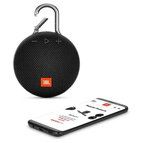  Amazon Renewed JBL Clip 3 Portable IPX7 Waterproof Wireless Bluetooth Speaker with Built-in Carabiner, Noise-Canceling Speakerphone and Microphone, Black (Renewed)