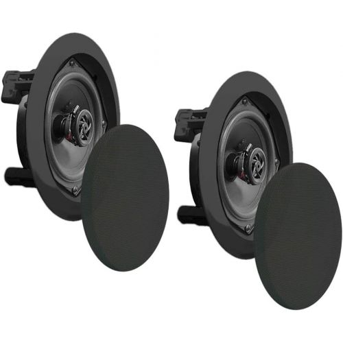  Amazon Renewed Pyle PDIC81RDBK, 8 Ceiling Wall Mount Speakers - Pair of 2-Way Midbass Woofer Speaker 1/2 Polymer Dome Tweeter Flush Design w/ 50Hz - 20kHz Frequency Response