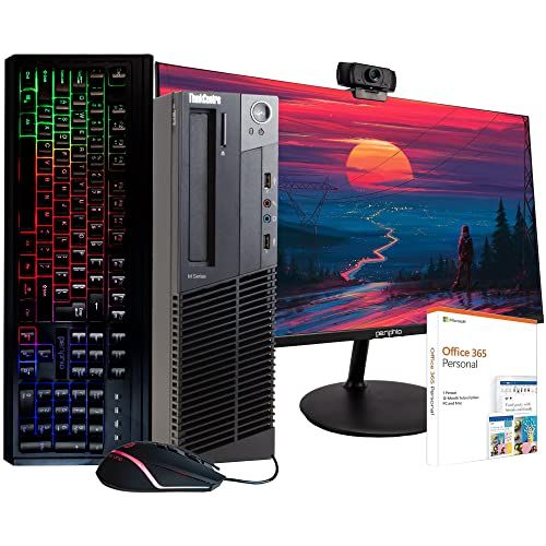  Amazon Renewed Lenovo ThinkCentre M92 Business Desktop PC - Intel Core i5-4570, 16GB RAM, 500GB SSD, Windows 10 Pro, New 24-inch Monitor, 1080p Webcam, Microsoft Office 365, RGB Keyboard and Mous