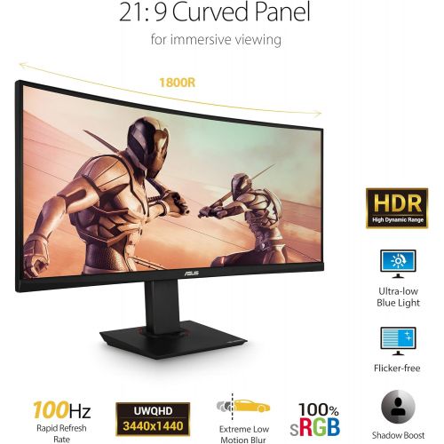  Amazon Renewed Asus TUF Gaming VG35VQ 35” Curved HDR Monitor 100Hz Uwqhd (3440 X 1440) 1ms FreeSync Eye Care DisplayPort HDMI USB HDR10 (Renewed)