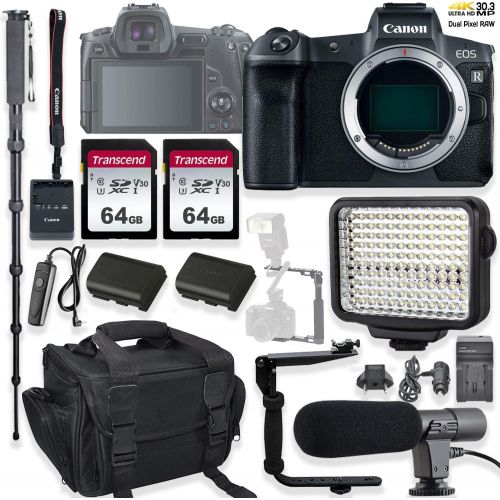  Amazon Renewed Canon EOS R Mirrorless Digital Camera (Body Only) Holiday Deal Bundle with LED Video Light, FB 150 Flash/Light Bracket & Microphone Accessory Kit (Renewed)
