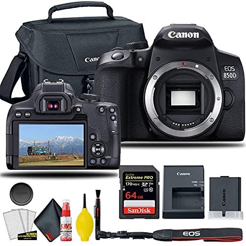  Amazon Renewed Canon EOS 850D / Rebel T8i DSLR Camera (Body Only), EOS Camera Bag + Sandisk Extreme Pro 64GB Card + 6AVE Electronics Cleaning Set, and More (International Model) (Renewed)