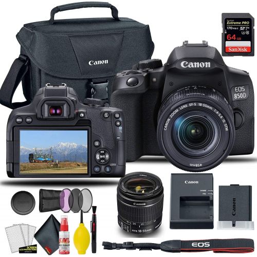  Amazon Renewed Canon EOS 850D / Rebel T8i DSLR Camera with 18-55mm Lens + Creative Filter Set, EOS Camera Bag + Sandisk Extreme Pro 64GB Card + 6AVE Electronics Cleaning Set, and More (Internatio