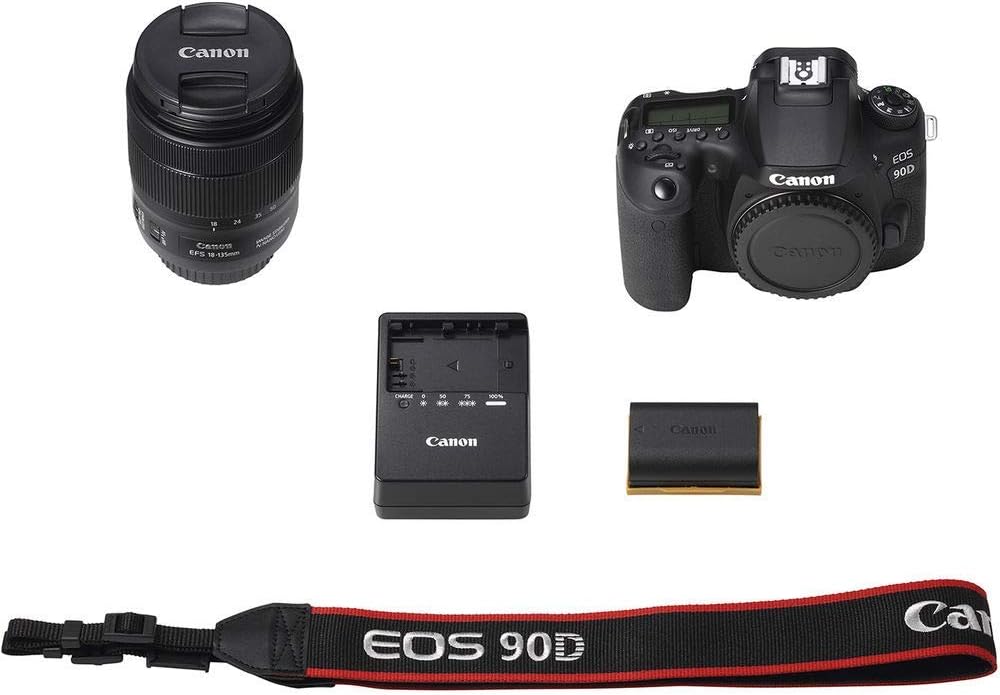  Amazon Renewed Canon EOS 90D DSLR Camera with 18-135mm Lens (3616C016) + 4K Monitor + Pro Headphones + Pro Mic + 2 x 64GB Memory Card + Case + Corel Photo Software + Pro Tripod + 3 x LPE6 Battery