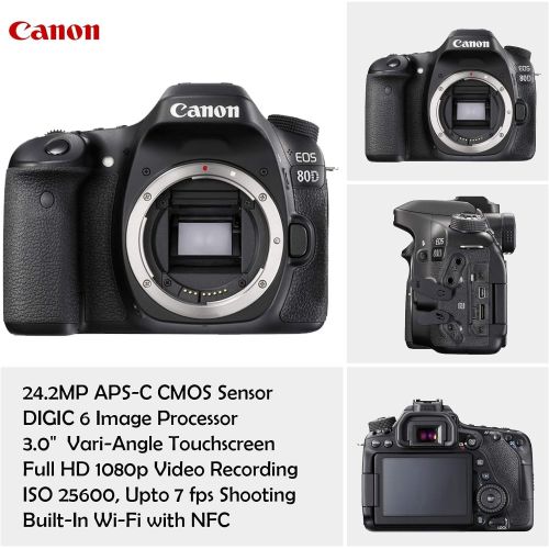  Amazon Renewed Canon EOS 80D DSLR Camera with 18-55mm Lens, 50mm f/1.8, 75-300mm Lenses + 500mm & 650-1300mm Preset Lenses + 5 Photo/Video Editing Software Package & Professional Accessory Kit (R