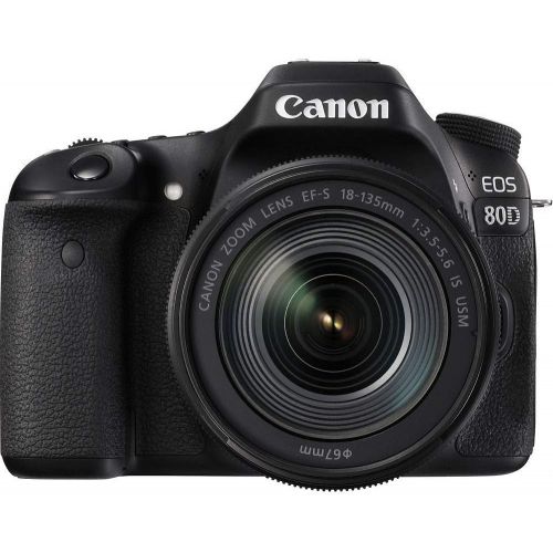  Amazon Renewed Canon EOS 80D DSLR Camera with 18-135mm Lens (1263C006) + EF-S 55-250mm Lens + 64GB Memory Card + Case + Corel Photo Software + LPE6 Battery + External Charger + Card Reader + More