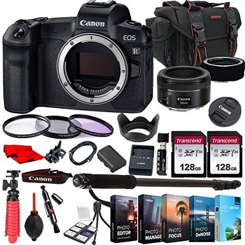  Amazon Renewed Canon EOS R Mirrorless Camera with EF 50mm f/1.8 STM Prime Lens + 256GB Memory + Photo Editing Software + Accessory Bundle (27pcs) (Renewed)