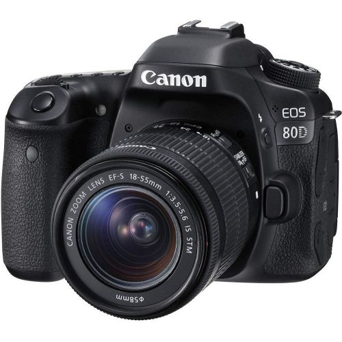  Amazon Renewed Canon EOS 80D DSLR Camera with 18-55mm Lens (1263C005) + EF-S 55-250mm Lens + 64GB Memory Card + Case + Corel Photo Software + LPE6 Battery + External Charger + Card Reader + More